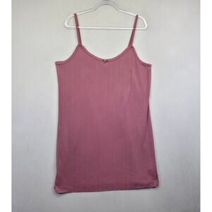 Jaclyn Intimates Slip Dress Women L Pink Ribbed Knit Nightgown Cami Soft Stretch